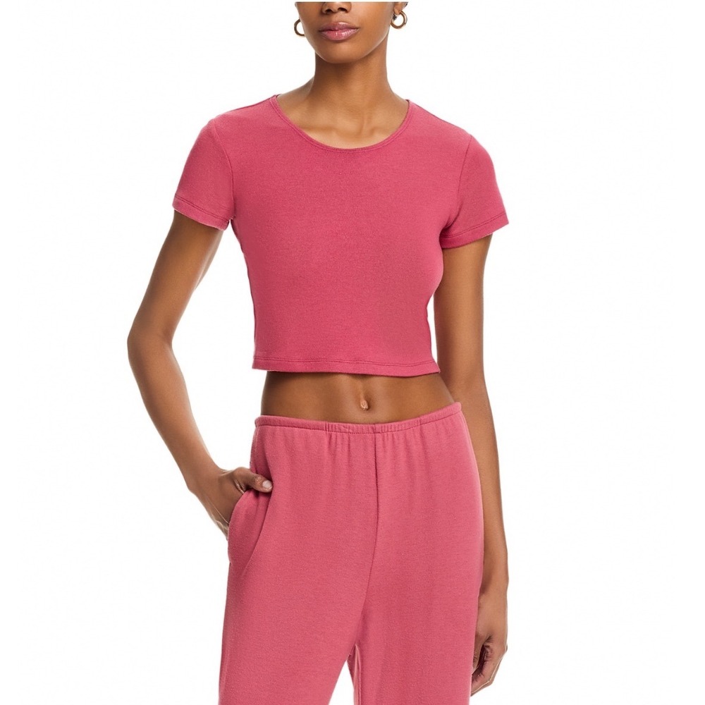 LESET Lauren Cropped Slim Fit Top Radish Pink Red Scoop Neck LT334A Large NWT
